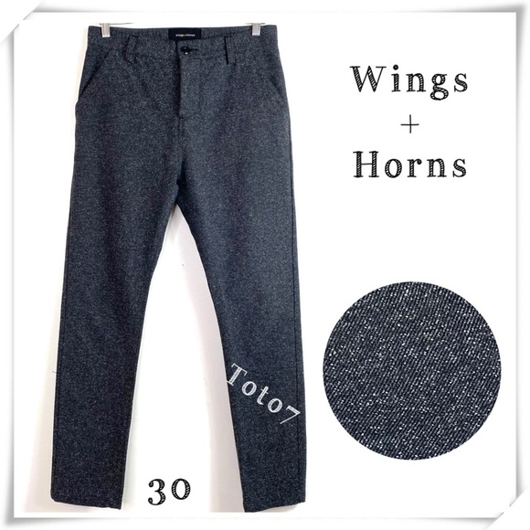 Wings + Horns Twill Tweed Slim Fit Pant in Gray Size 30
